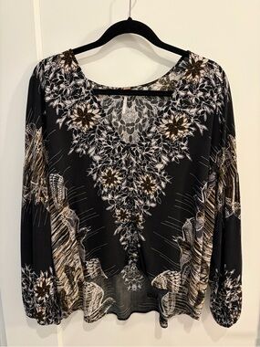 Free People Black Floral V-Neck Top